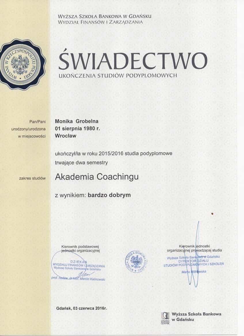 Certyfikat Akademia Coachingu