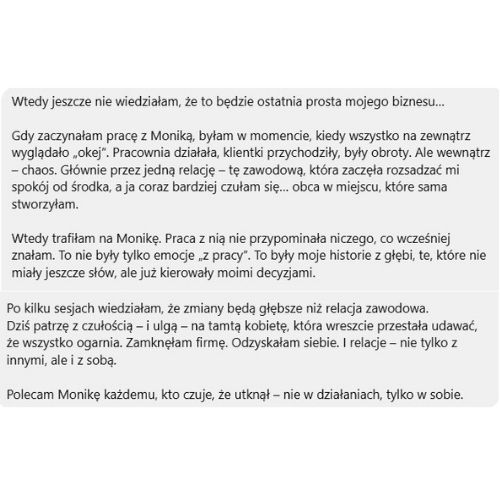 Opinia klientki po sesji Kodu Przekonań